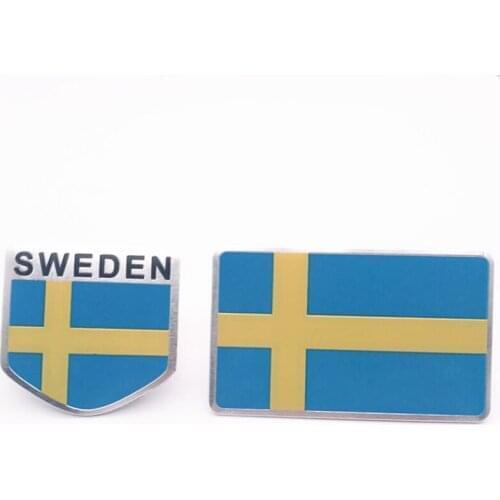 2PCS Aluminum Sweden Flag Car Styling Sticker Emblem Decal Badge Car Body Window Door For Volvo V70 XC60 S60 V60 V40