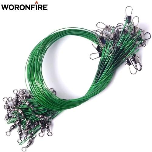 25pcs Anti-bite Steel Fishing Leash Leader Wire With Swivel Line 15cm 20cm 30cm Leashes For Fishing Fly Lead Core Fishing Line