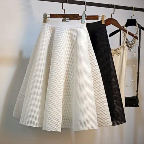 2020 A-Line Midi High Waist Plus Size Summer White Ball Gown Vintage Women Skirt Faldas Jupe Femme Saia