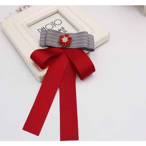 2021 Women Shirt Striped Ribbon Bow Tie Cravat Personality Lady Wedding Party Alloy Bling Crystal Necktie Chic Rhinestone Bowtie