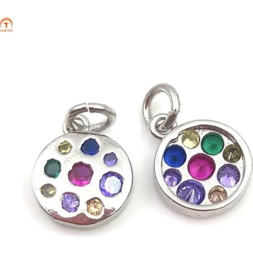 5pcs Tiny Round Tone Color Plate Pendant Necklaces For Women Rainbow Zirconia Micro Pave Gold Silver Brass Painters Jewelry