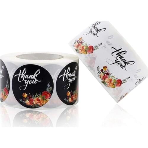 500 Pcs A Roll Round Flower Thank You Sticker Seal Labels 1 Inch Black and White Thank You Stickers Kids Gift Stickers