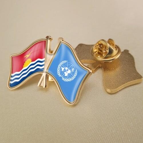 United Nations and Kiribati Crossed Double Friendship Flags Lapel Pins