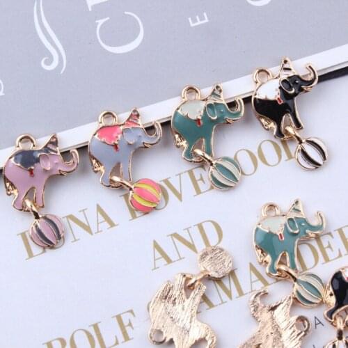 Circus Playing Ball Elephant Pendant 16*26mm Enamel Gold Korean Charms DIY Jewelry Accessories For Handmade Necklace Keychains