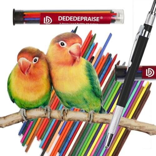 DEDEDEPRAISE Sketch Drawing 2.0MM Press Mechanical Pencil & 36colors Leads Colored Pencils Automatic Pencils Replacement Leads
