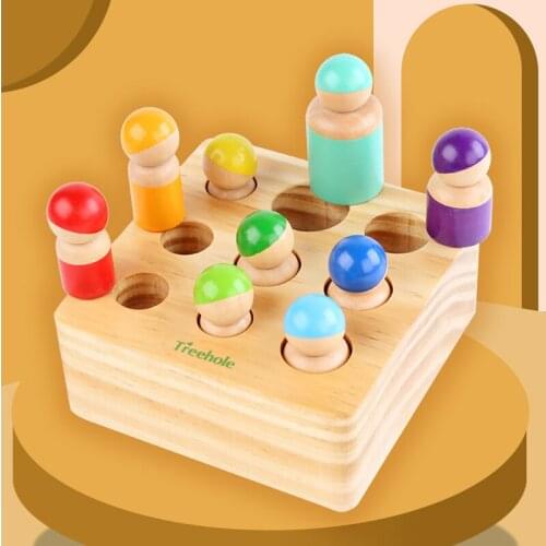 Baby Montessori Rainbow Doll Blocks Wooden Toy Friends Peg Dolls Matching Games Fine Motor Grasp Training Early Educational Toys