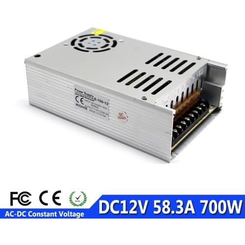 DC 12V Power Adapter Source 58.3A 700W Power Supply Transformer 110V 220V AC-DC SMPS for Led Strips Lights CNC 3D Print Monitor