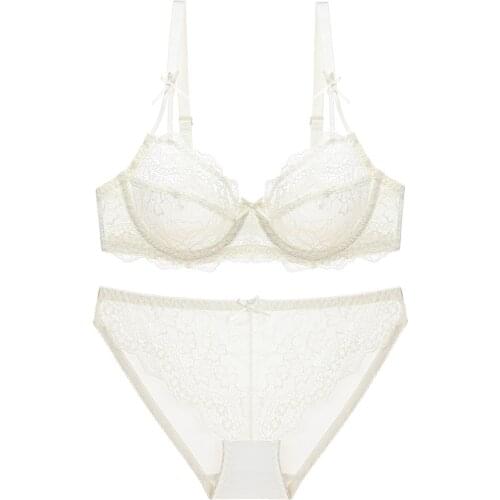 1 Set Women Sexy Bra Panty Set Lace Ultra-Thin Cup Underwear Set Transparent Large Size Women Bra Push Up Lingerie Suit