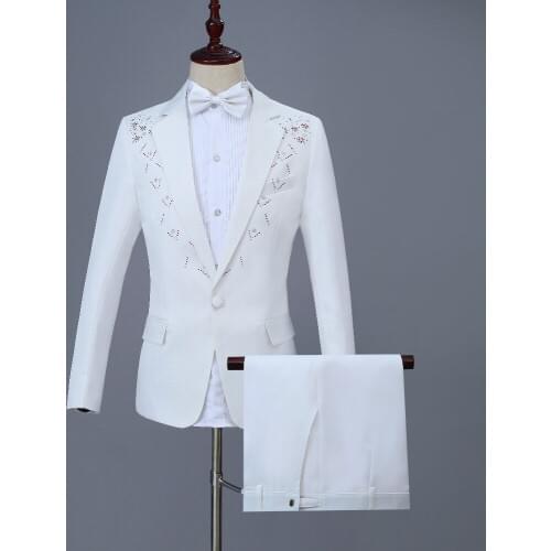 The Latest Male slim Suit Costumes Flashing Crystals Diamond Blazers Trousers sets Nightclub singer stage outfit Host costumes