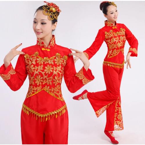 Red Drum Yangko Dance Costumes Traditional Chinese Dance Costume Fan Dance Waist Drum Chinese Folk Dance