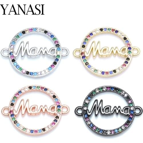 Colorful CZ Zircon Mother mama Letter Round Connector Charms for Jewelry Bracelet Making DIY Handmade Jewelry Gift Wholesale
