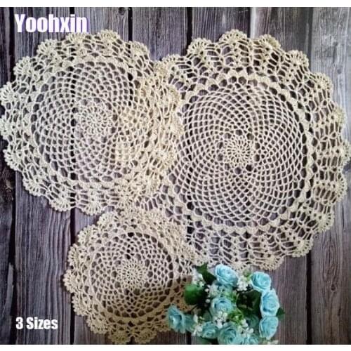 20-40CM Vintage Cotton Crochet Round Cup Mug Doily Glass Coaster Christmas Placemat Table Napkins For Kitchen Wedding Decoration