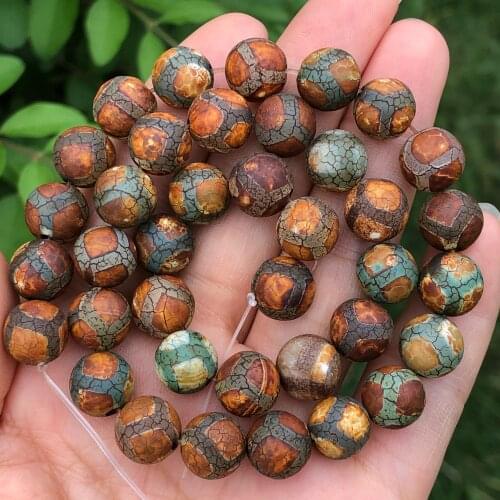 Natural Football Tibet Ancient Dzi Agates Green Round Beads For Jewelry Making Men Diy Bracelet Necklace 6/8/10/12MM 15"Strand