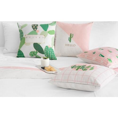 Cute Cactus Cushion cover Pink Grey Plants Pillow Case For Sofa Couch Chair Home Decorative 45x45cm Square Cotton Linen 18 Inch
