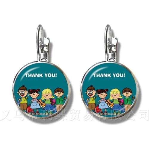 Fashion Je Suis une MaiTresse Quote Earrings Round Photo Merci Heart Handmade Gifts Glass Jewelry Thanksgiving Gift