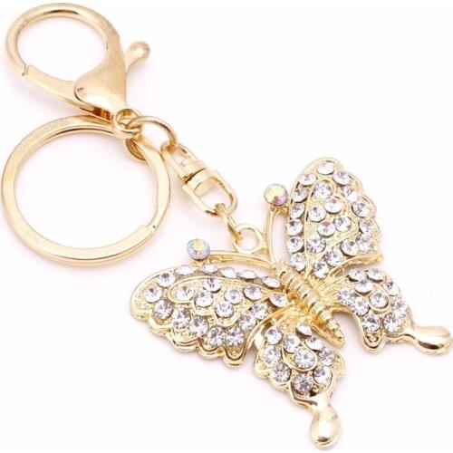 Fashion Charm Keychain Rhinestone Metal Butterfly Keyring Pendant Purse Bag Gift