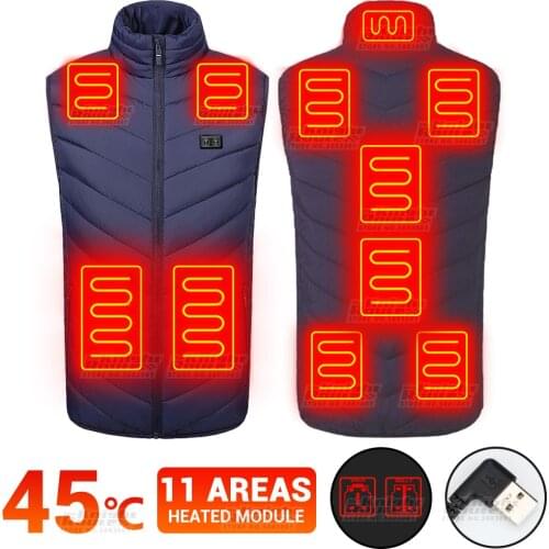 11 Areas Black Men Winter Heating Jackets USB Heated Vest Ski Jacket Warm Vest Motorcycle Jacket Thermal Hunting Clothing Coat