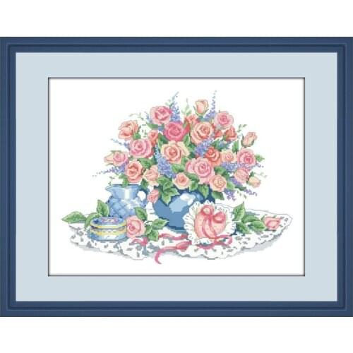 Rose love cross stitch kit flowers 18ct 14ct 11ct white canvas fabric cotton thread embroidery DIY handmade needlework