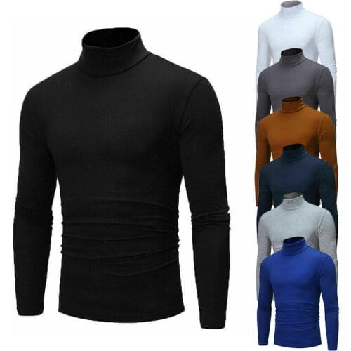 New Streetwear Mens Winter Warm Cotton High Neck Pullover Long Sleeve T Shirts Tops Mens Turtleneck Fashion Tee