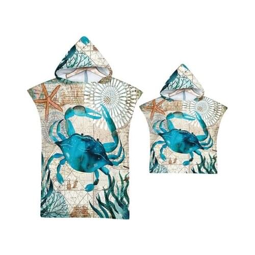 Ocean Pattern Microfiber Beach Poncho Towel With Hooded Outdoor Quick Drying Cloak Bath Towels Seaside Windproof Chaging Robes
