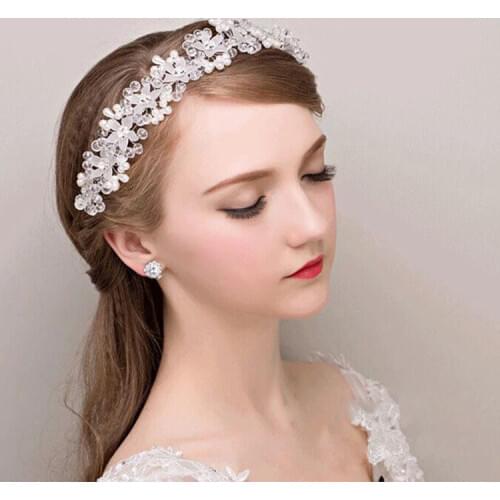 Bride Hair Bands Crystal Flower Hair Ribbon Wedding Hair Accessories Headband Pearl Hair Band Bridal Headpiece Jewelry