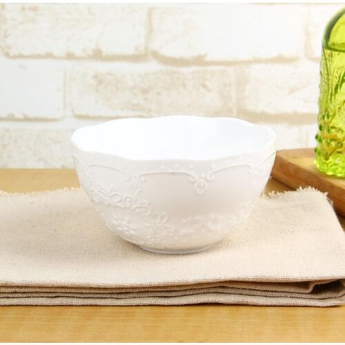 European Style Embossed Lace Butterfly Color Ceramic Bowl Rice Bowl Soup Bowl Salad Bowl Household Retro Tableware Noodle Bowl
