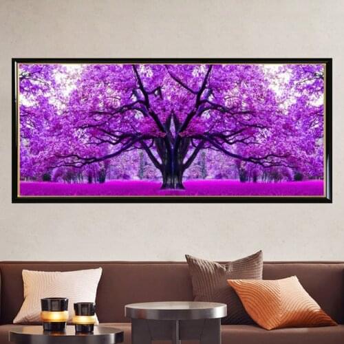 Romantic Purple tree landscape Large 5D DIY Diamond Painting Full Square Round Embroidery Mosaic Needlework Home Decor AA2546