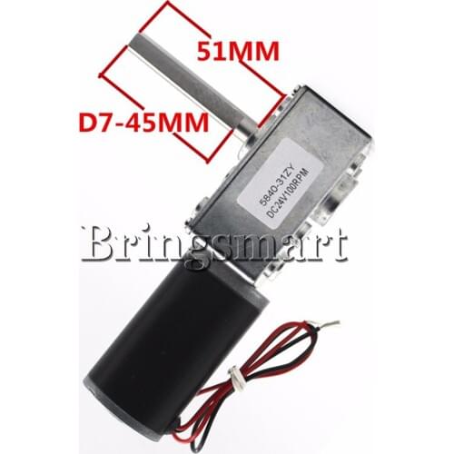 Bringsmart 5840-31ZY 51mm Shaft Length Worm Geared Motor 12V 24V DC High Torque Reversed Mini Turbo-Worm Self-locking Reducer