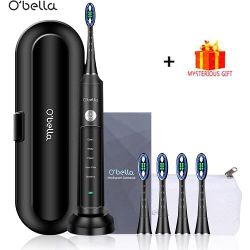 Sonic Electric Toothbrush O'BELLA 071B 48000RPM Time Remind USB Rechargeable Tooth Brushes With 4 Pcs DuPont Replacement Heads