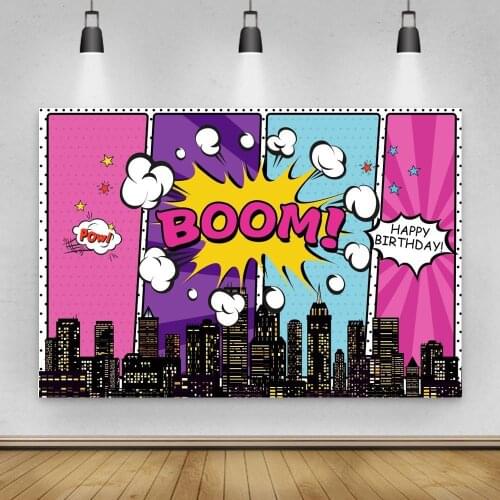Super Hero Backdrop Photography Props Boom Birthday Photozone Party Baby Shower Boy Night Shiny Building Background