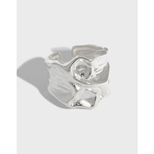 YPAY 100% Authentic 925 Sterling Silver Folds Texture Adjustable Finger Rings for Women Korea INS Jewelry YMR1176