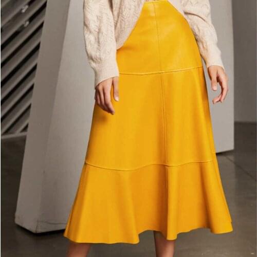 2021 High Waist Real Sheepskin Genuine Leather Skirt Women High Quality Luxury Runway Designer Long Elegant Ladies Maxi Skirts