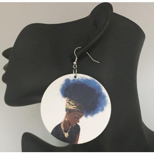 Natural Hair Woman Wooden Earrings