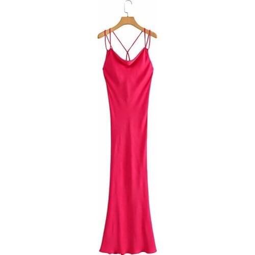 DOUJILI Summer Long Dress Sleeveless Backless Soft Solid Red Dress Open Side 2021 New Party Dress For Women