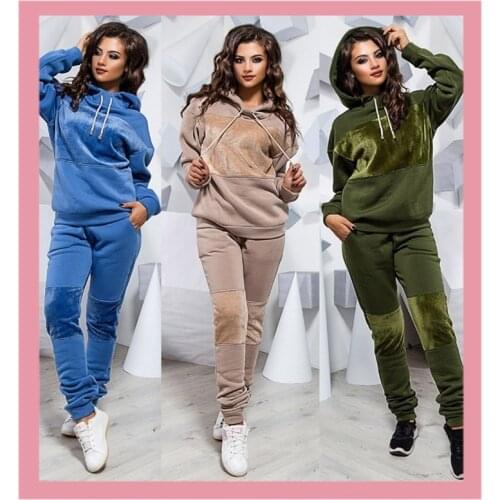 2020 Fashion Winter Warm Tracksuit Hooded Sweatshirts And Pants Two Piece Sets Women Clothing Plus Size Sportswear Overalls