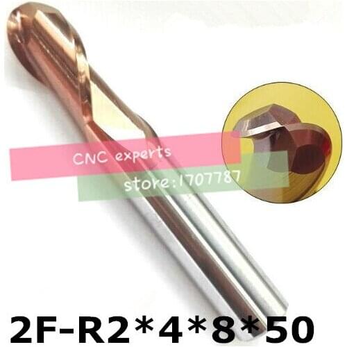 2f-r2.0*4*8*50,hrc60,material Carbide Square Flatted End Mill four 2 flute 4mm coating nano use for High-speed milling machine