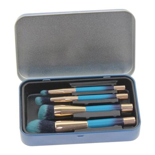 4pcs Magnet Handle Metal Case Packing Small Mini Women Girl Gift Travel Face Beauty Tool Professional Makeup Brush Set Kit