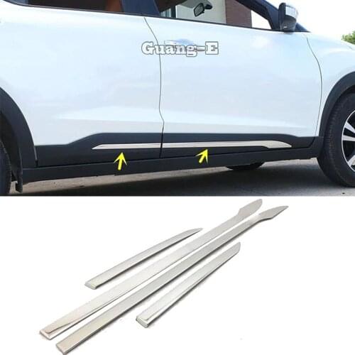 For Nissan Kicks 2017 2018 2019 2020 Car Styling Cover Stainless Steel Side Door Body Trim Frame Stick Strip Stream Molding 4pcs