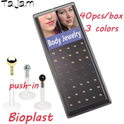 -Bioplast Labret 16G Lip Stud Flexible Push-in with Bioplast Press Fit Steel Ball