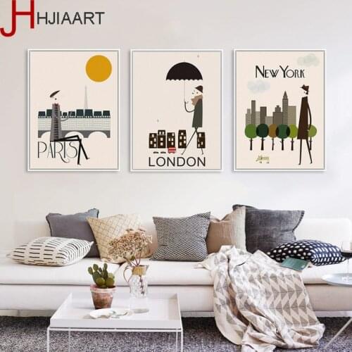 Triptych London New York Paris City Travel A4 Art Print Poster Hipster Wall Pictures Canvas Painting No Frame Home Decor