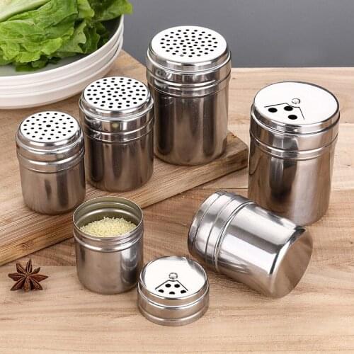Stainless Steel Pepper Bottle Spice Jar Salt Sugar Container Seasoning Storage Can Rotating Cover Toothpick Holder Kitchen Tools