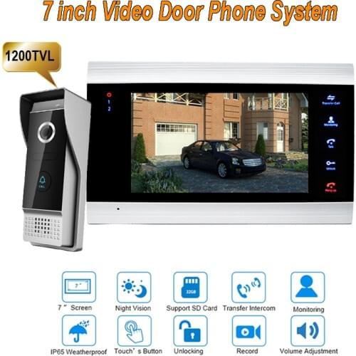 Door Access Control 7" LCD Display Video Doorbell Door Phone 1200TVL Security Camera Intercom