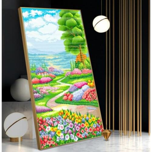 European landscape cartoon full embroidery cross stitch semi-finished product complete kit to send embroidery kit Porch decor