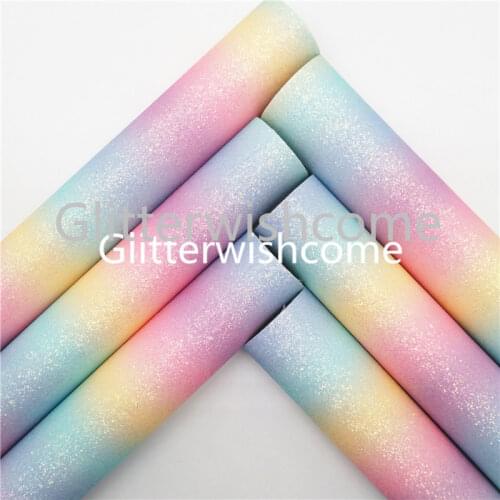 Glitterwishcome 21X29CM A4 Size Vinyl For Bows Rainbow Glitter Leather Fabirc Faux Leather Sheets for Bows, GM336A