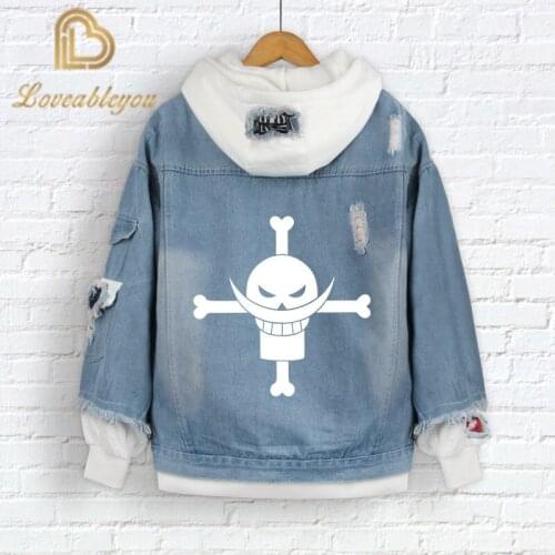 Hot Sale Anime One Piece Denim Jacket ONE PIECE D Luffy Hooded Jeans Sweatshirt Unisex Cosplay Hoodie