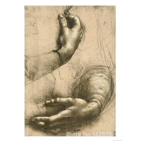 Oil Painting for kids room Study of Female Hands Drawing Royal Library Windsor by Leonardo Da Vinci Hand painted High quality
