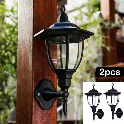 2pcs Solar Powered Wall Light Outdoor Waterproof LED Landscape Villa Decoration Modern European Palace Retro Garden Lamp