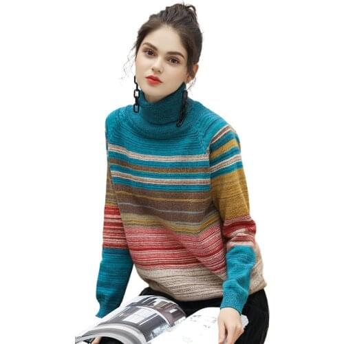 2021 spring and autumn new striped turtleneck sweater women foreign style bottoming shirt all-match knit sweater top