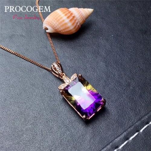 PROCOGEM Fireworks Cut Ametrine Crystal Pendant Necklace for Women Party 13x18mm Big Gems Fine jewelry 925 Sterling silver #845