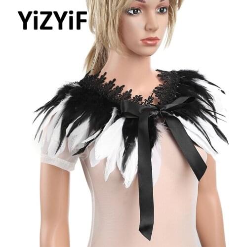 Feather Shawl collar Iridescent Rooster Hackle Natural Feather Cape Stole Shawl Collar with Ribbon Ties for Costume Decoration